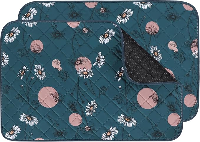 IEUUMLER Washable Pee Pads for Dogs, 2 Pack Non-Slip & Waterproof Pack Whelping Pad, Reusable Washable Puppy Potty Training Pad with Fast Absorbent for Playpen EU007 (Navy Blue Daisy, 41"X41"-2pcs)