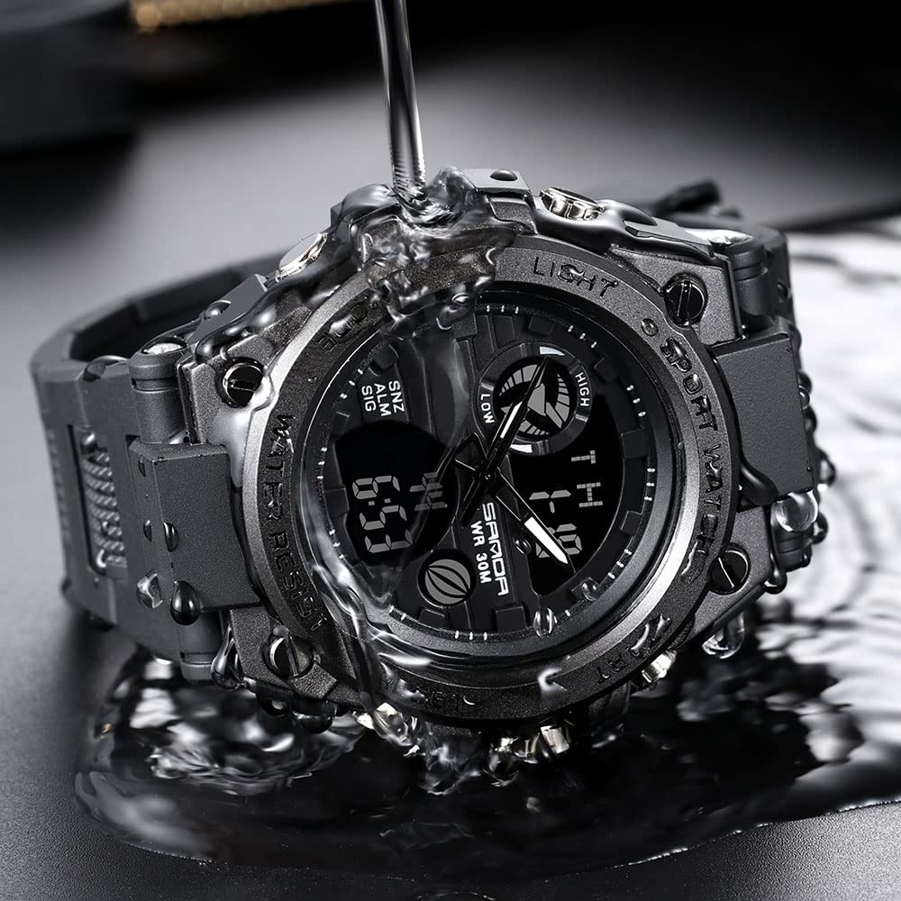 KXAITO Men's Watches Sports Outdoor Waterproof Military Watch Date Multi Function Tactics LED Alarm Stopwatch (26_Black)