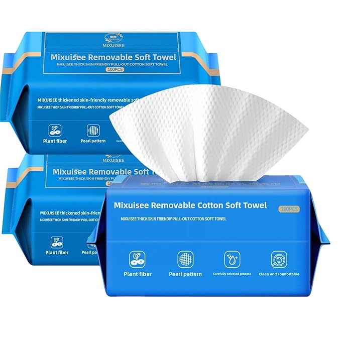 Disposable face towel, MIXUISEE thick and soft face towels, 100% cotton face