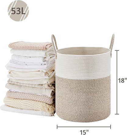 VIPOSCO Large Laundry Hamper, Tall Woven Rope Storage Basket