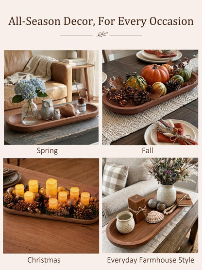 Duseu 25.5 Inch Wooden Dough Bowls for Decor, Wood Long Decorative Bowl, Rustic Large Dough Bowl Centerpiece Trays for Dining Table, Coffee Table, Entryway (Brown)