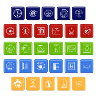 28 Pcs Passport Stamps for Kids with Storage Box – City and Country Rubber Stamp Set for Learning, Travel Theme, Arts and Crafts, Scrapbooking, Classroom Activities