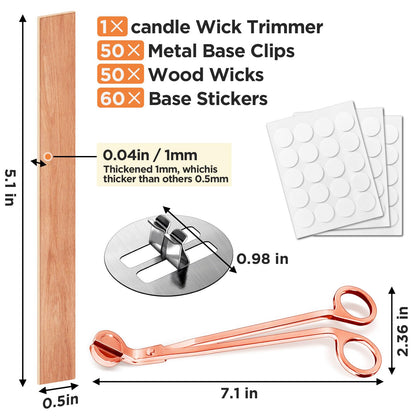 CollectHall 100 Pcs Thickened Wood Wicks, Wood Wicks for Candles Making with Wick Trimmer, Candle Wicks 5.1×0.5×0.04 Inches for DIY Candle-Making, Long Lasting Flame, Easy to Burn (50 Sets)