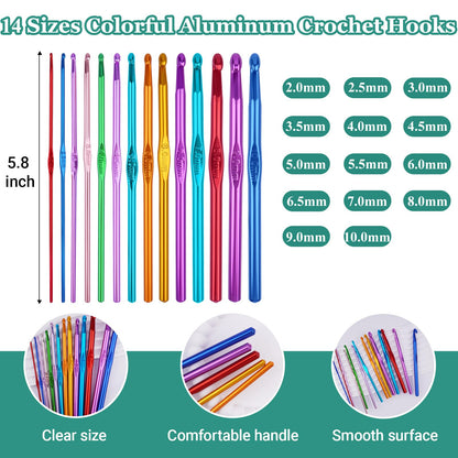 Hobekoee 23 Sizes Crochet Hooks Set with Case,2mm-10mm Ergonomic Crochet Needles for Arthritic Hands,Complete Crochet Kit for Beginners and Experiencer