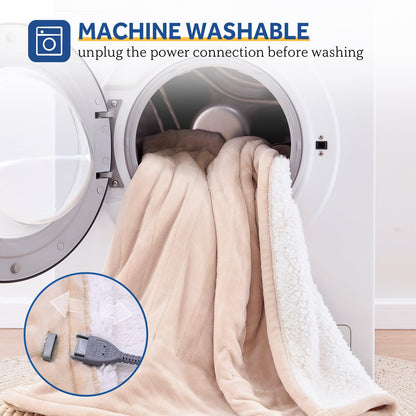 Sealy Electric Blanket with Foot Pocket for Adults, Flannel & Sherpa Heated Blanket Throw with 6 Heating Levels & 2-10 Hours Auto Shut Off, Fast Heating & Machine Washable, 50x62 Inch, Dark Grey