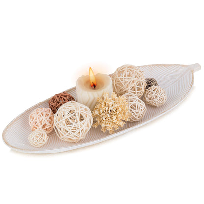 Hanobe Leaf Wooden Decorative Tray: Leaf Shaped Wood Key Tray Decor Plate Bowl for Crystal Candle