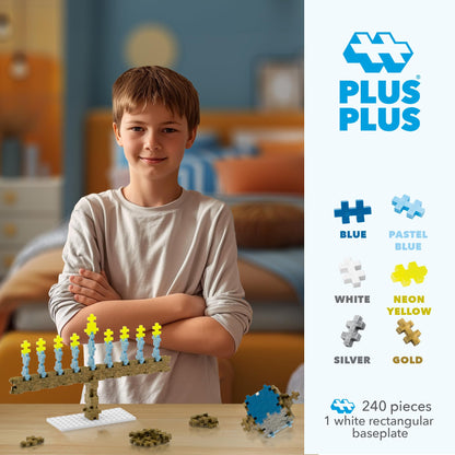 PLUS PLUS Hanukkah Building Block Kit, 3D Puzzle Stem Toy Set for Kids, 240 Mini Interlocking Pieces, Instructed Play Tube