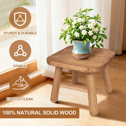 NtrlQidu Solid Wooden Stool 9.3''H Wooden Plants Stand Wooden Decorative Stool Small Wood Stand for Bathroom Bedroom Livingroom Kitchen Bathroom