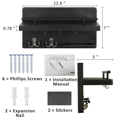 OurWarm Key Holder for Wall Decorative with 5 Key Hooks, Wall Mounted Key Hangers for Wall with Mail Key Rack, Wooden Mail Organizer with Shelf