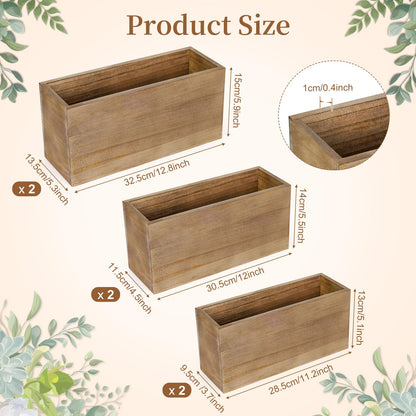 LEIFEOSH 6 Pcs Rustic Wooden Boxes for Storage, Decorative, Display, Arts & Crafts, Rectangle Wooden Crate Wood Planter Box Party Food Risers Wedding Table Centerpiece Home Decor, Brown