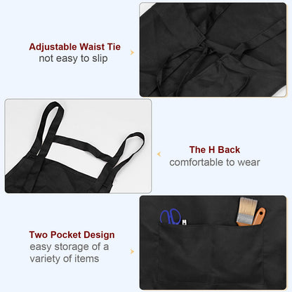 HARFINGTON 2pcs H Style Apron Kitchen Cooking Aprons Artist Painting Apron with 2 Pockets for Home Kitchen Restaurant Craft Garden Cooking, Black