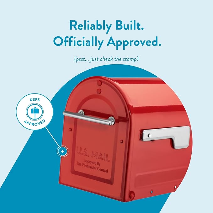 Architectural Mailboxes 7900-7R-SR Boulder Mailbox, Red | Galvanized steel build for outside with rust-resistant powder-coat finish and a magnetic door closure. USPS approved.