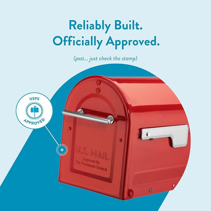 Architectural Mailboxes 7900-7R-SR Boulder Mailbox, Red | Galvanized steel build for outside with rust-resistant powder-coat finish and a magnetic door closure. USPS approved.