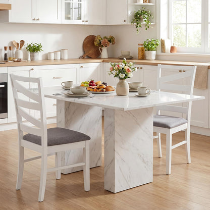Giantex Dining Chairs Set of 4, Kitchen Chairs with Tall Backrests, Linen Fabric Upholstered Seats and Rubber Wood Frames, Farmhouse Style Side Chairs for Dining Room, Living Room, White + Grey
