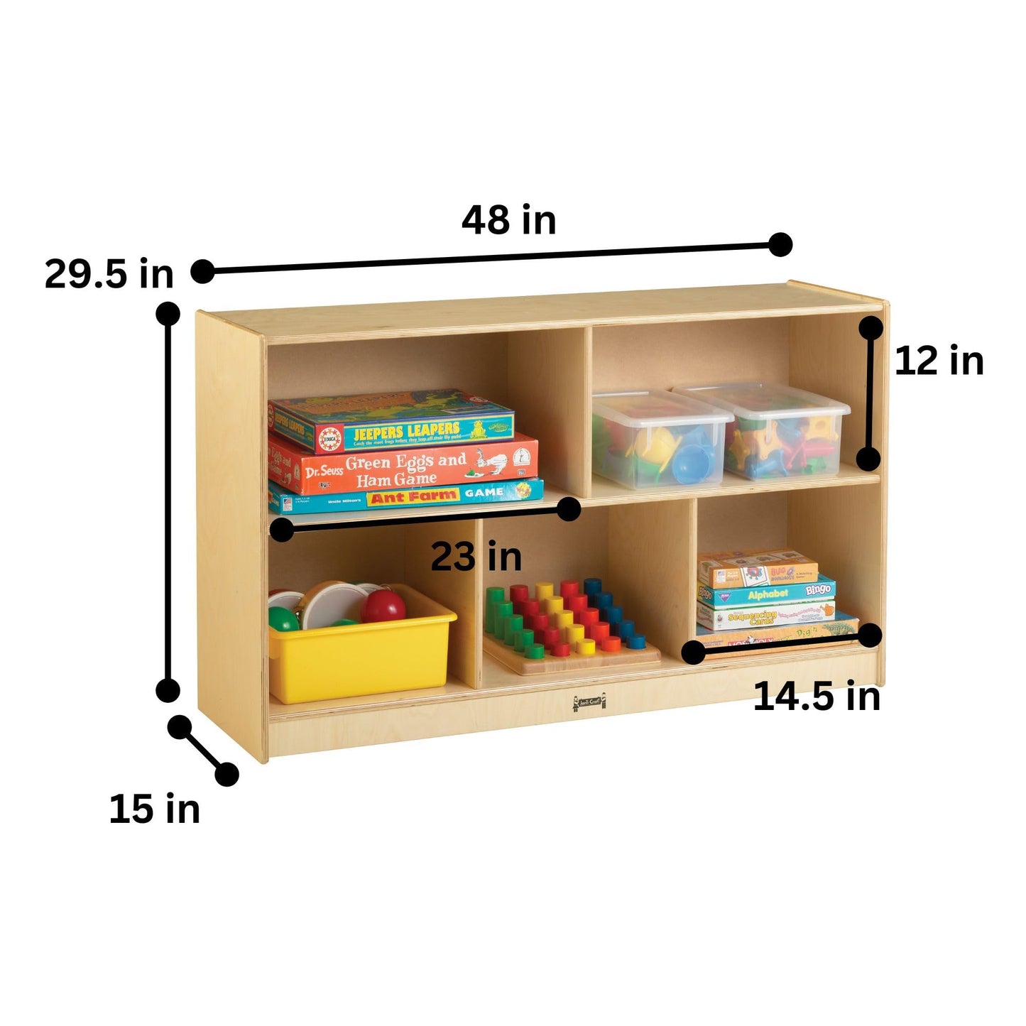 Jonti-Craft Low Single Mobile Storage Unit Shelves, 29.5 x 48 x 15 in,Yellow
