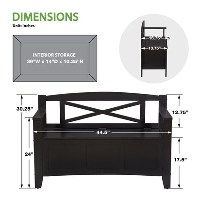 OSP Home Furnishings Metro X-Back Style Wood Entry Way Bench with Storage, Black finish
