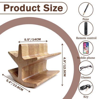 Remote Control Holder with 2-Tiers, Wooden Organizer Stand for TV/Streaming Remotes, Game Controllers, Glasses, Keys | Storage Caddy for Coffee Table, Living Room, Nightstand & Entertainment Center