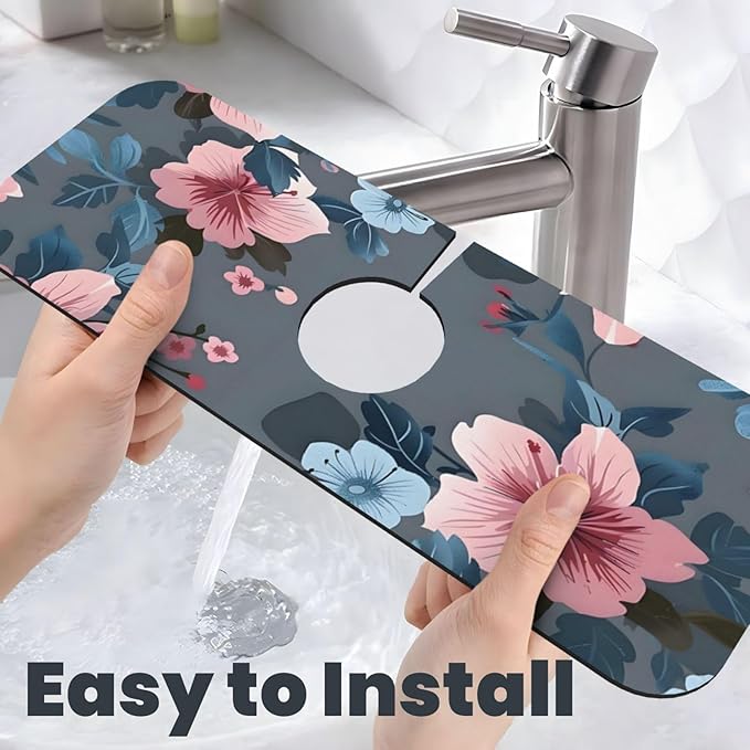 Women Girls Flower Kitchen sink faucet pad, strong water absorption, anti slip