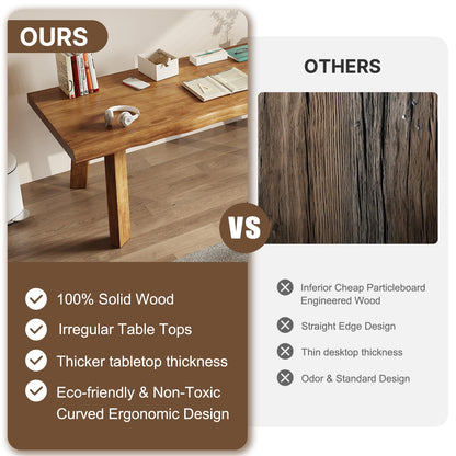 SXXjiaju Solid Wood Desk 55 inches, Live Edge Wooden Home Office Computer Desk Modern Simple Design for Writing, Study, Dining, Gaming
