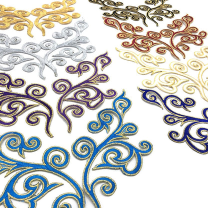 5 Pairs Embroidered Fancy Baroque Applique Swirl Iron on Patches Scroll Badge with Gold Trimming for Wedding Gown Dress Shoe Shirt Borders (Gold)