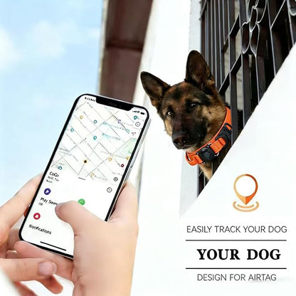Upgraded AirTag Dog Collar,Waterproof Tactical Dog Collar with AirTag Holder, Control Handle and Metal Buckle,Heavy Duty Dog Collars for Large Dogs(Orange，XXL