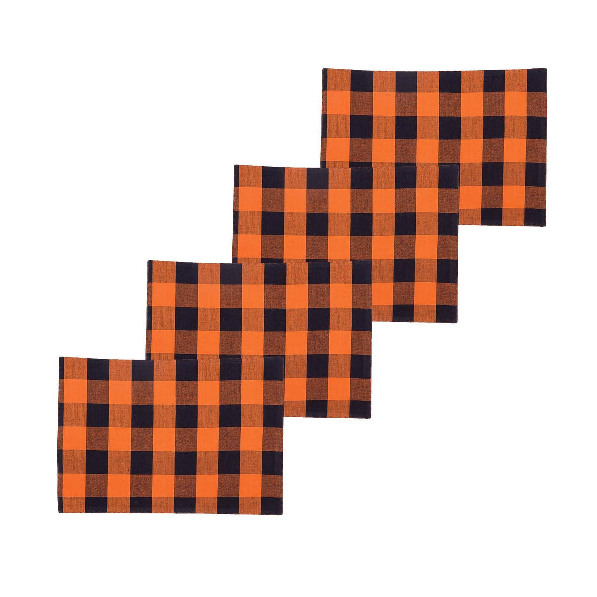 C&F Home Franklin Orange & Black Plaid Handwoven 100% Cotton Rectangle Single Placemat 13'' x 19'' Halloween Spooky Scary Versatile Fall Autumn Harvest Home Kitchen Tabletop Reversible Machine