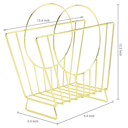 MyGift Mid-Century Brass Plated Metal Free Standing Magazine Holder Document File Rack with Decorative Bag Shaped Design