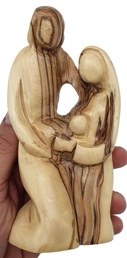Zuluf Solid Olive Wood Holy Family Figurine 5.5" – Hand-Carved Nativity Statue for Christmas Decor – Catholic Art Piece for Home, Church Table, or Office Display – HOF010