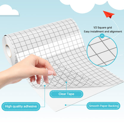LIKCUT Clear Vinyl Transfer Paper Tape Roll - Medium Tack Gray Grid for Crafting, Compatible Glee S501 for Decals, Signs, Windows & Stickers (5.5in x 50ft)