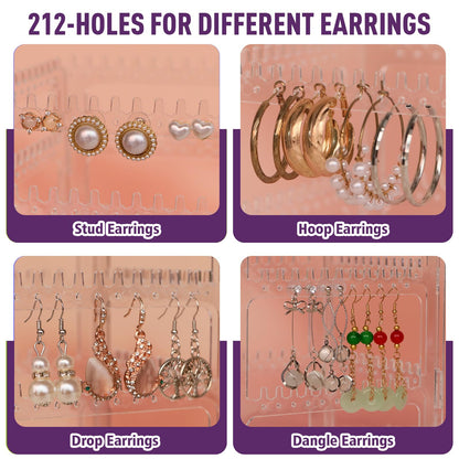 24Aug 360° Rotating Jewelry Organizer Stand with 5 Layers,Acrylic Earring Holder Organizer Stand,212 Holes and 212 Grooves for Studs,Dangly Earrings,Chains,Bracelets,Necklace