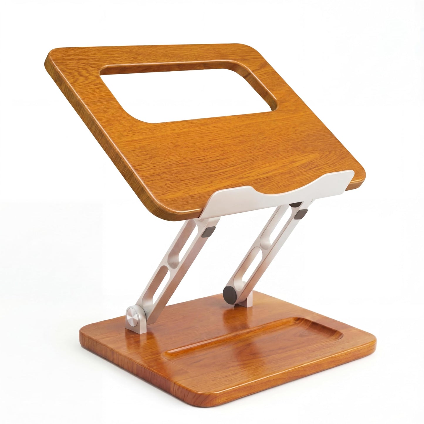 Craftreasure Ergonomic Wooden Laptop Stand with Pen Slot, Adjustable Height & Angle, Hollow Cooling, Foldable for Desk Use, for 10-17 Inch Laptops/Tablets