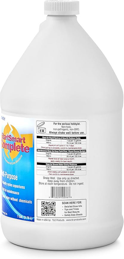 TLC Products StartSmart Complete Freshwater Aquarium Cycle Starter & Beneficial Nitrifiers, Supports Clear Water & Biofiltration, Reduces Excess Sludge, One Gallon (128 oz, 3.78 L)