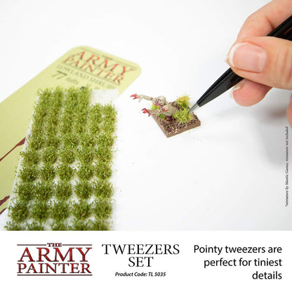 The Army Painter 2-Piece Precision Tweezers, Set of Slant & Pointy Tweezers, Craft Tweezers Precision Fine Point for Assembling Miniatures, Small Crafting Tweezers: 95mm Flat Tip & 103mm Pointy Tip