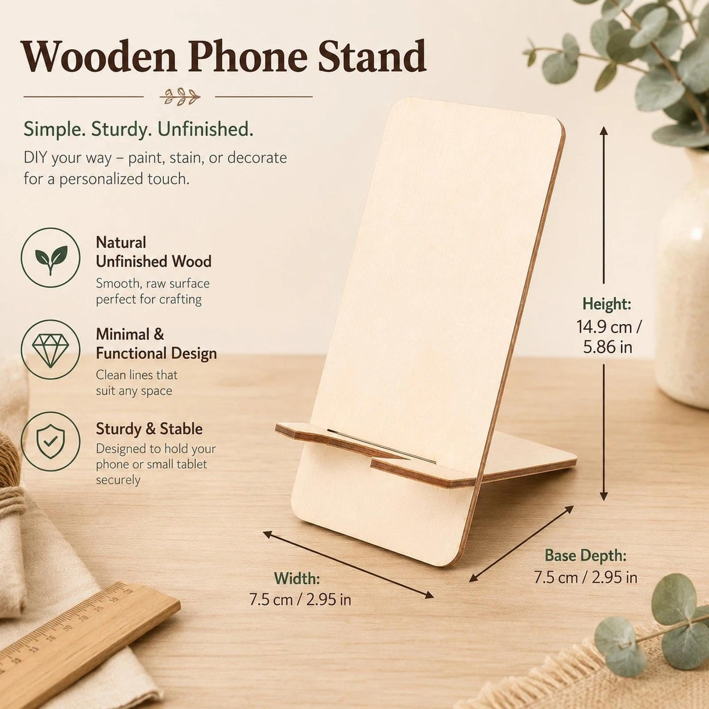 LOGOFUN 10pcs DIY Unfinished Wooden Phone Stand Blank Wood Phone Holder Creative Present for Birthday Friendship Craft