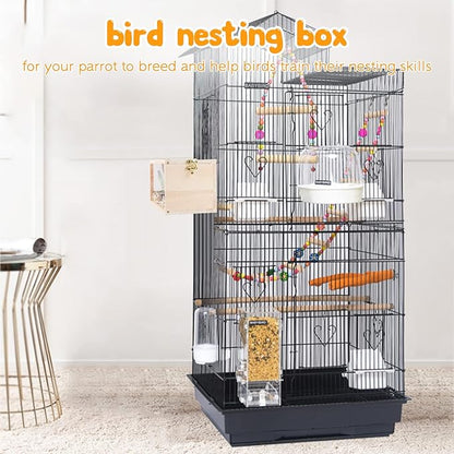 Rypet Parakeet Nesting Box Transparent Design, Thwartwise Bird Nest Breeding Box with Perch Wood Bird Cage House for Cockatiel Lovebirds Budgie Finch Parrotlets Canary S