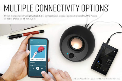 Creative Pebble V3 Minimalistic 2.0 USB-C Desktop Speakers with USB Audio, Clear Dialog Enhancement, Bluetooth 5.0, 8W RMS with 16W Peak Power (Black)