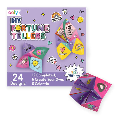 Ooly DIY Paper Kit, 24 Fortune Teller Designs & Stickers, Kit Includes 12 Completed, 6 Blank and 6 Color-in Folding Fortune Teller, Activity Gifts for Kids