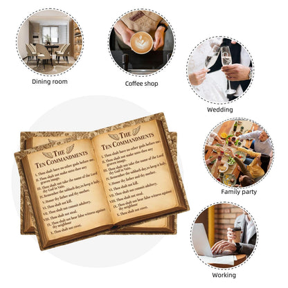 The Ten Commandments Placemats Set of 4, Christian Religious Bible Verse Place Mats Table Mats for Kitchen Dining Room Home Party Decor 12x18 Inch