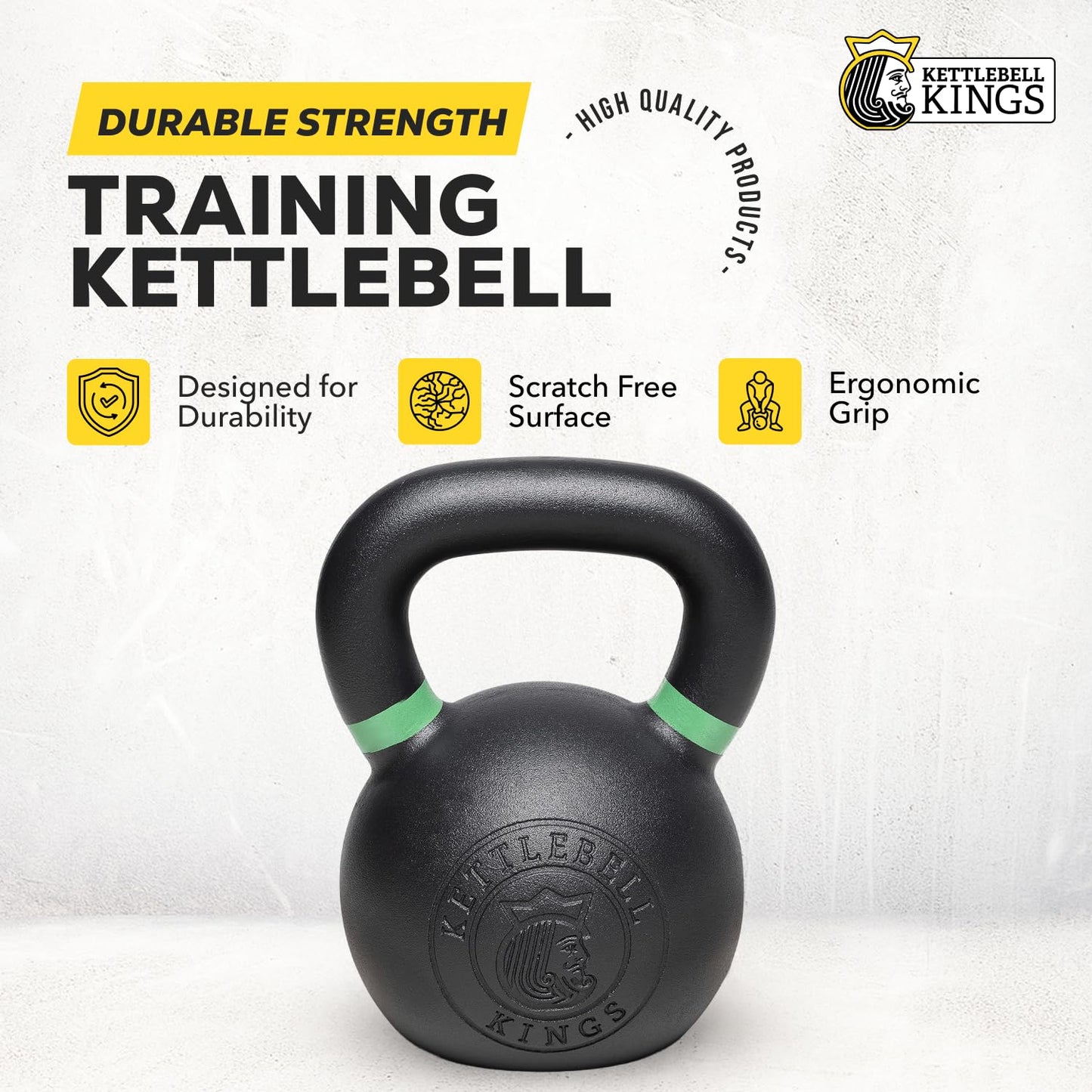 Kettlebell Kings Powder Coated Kettlebell Weights 5-90 LB | Workout Gym Equipment & Strength training sets for Women & Men | Durable Coating for Grip Strength, Rust Prevention