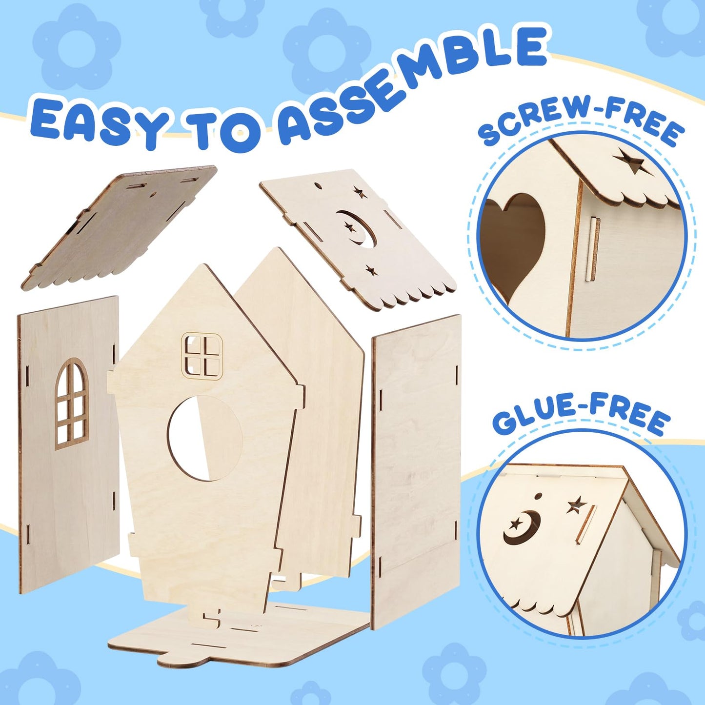 Sliner 4 Sets DIY Bird House Wind Chime Kit with Bird Feeder Build and Paint Unfinished Wood Birdhouses with Paints and Paintbrushes Art and Craft Kit for Party Favors Birthday Gifts