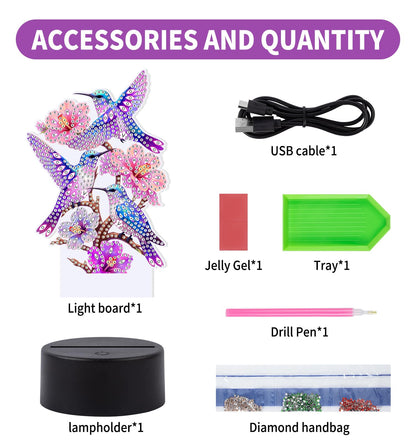 ALKALO Diamond Painting Night Light, Diamond Painting Kits for Adults Desktop Ornaments for Table Diamond Art Accessories for Adult Beginner Touch Lamp for Bedrooms Living Room-Birds