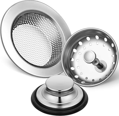 Mudder 3 Pcs Kitchen Sink Drain Strainer and Stopper Stainless Steel Garbage