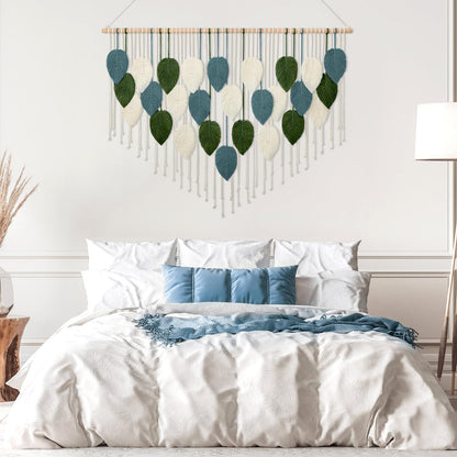 KHOYIME Macrame Wall Hanging Large Boho Home Decor, Bohemian Leaves Tapestry Modern Handmade Yarn Woven Feather Leaf Chic Wall Art Decorations for Bedroom Living Room Nursery Backdrop 51.5"W X 33.5"L