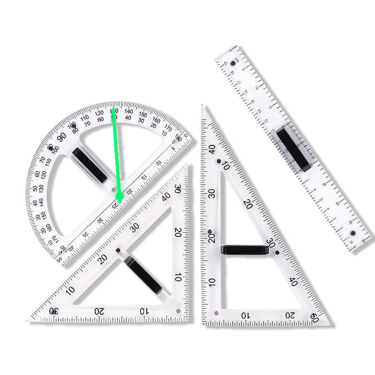 Magnetic Geometry Tool, Protractor, Triangle Rulers Easy Attachment Blackboard Measurement Kit, Teacher Board Protractor Multi-Purpose Kit Large (Transparent-4pc)