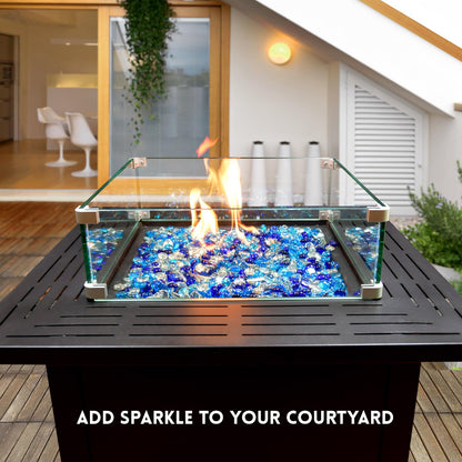 RUOJAS 10 Pounds Mixed-Color Fire Glass Beads 3/4 Inch Firepit Gems for Fire Pit Table, Fireplaces, Fire Bowl, Garden Landscaping & DIY Crafts (Cobalt Blue, Oceanic Blue, Crystal Clear)