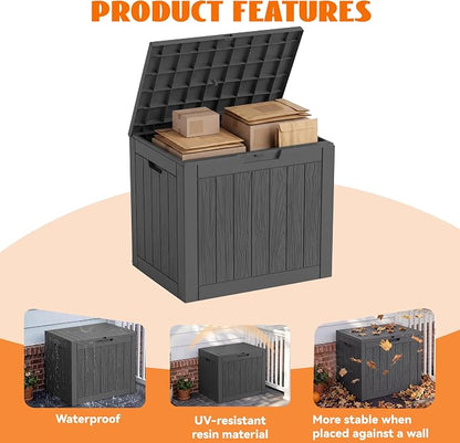 35 Gallon Package Delivery Boxes for Outside, Resin outdoor storage bin with a wood-grain pattern, Storage Cabinet for Parcel Shipping & Storage