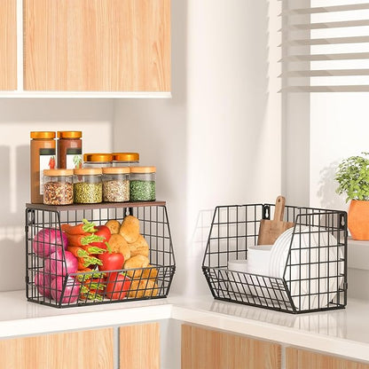 2 Tier Fruit Bowl Fruit Basket for Kitchen Counter Stackable Wall Mounted