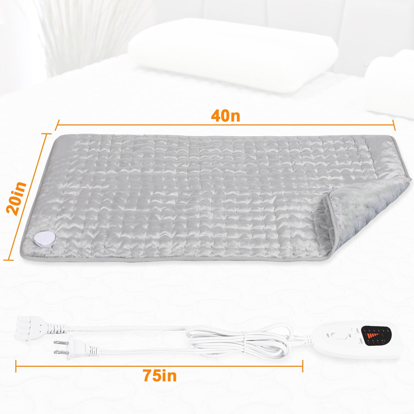 Heating Pad,Electric Heating Pads for Back,Neck,Abdomen,Moist Heating Pad for Shoulder,Knee,Arms,Legs,Dry/Moist Heat & Auto Shut Off,Birthday Gifts for Men and Women(Light Gray, 24''×12'')
