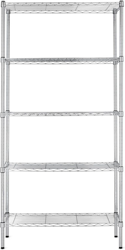 Amazon Basics 5-Shelf Adjustable Heavy Duty Steel Wire Rack, Space Saving Storage Shelving Organizer for Kitchen, Garage, No-Tool Assembly, 350 lbs Weight Capacity, 36" x 14" x 72", Chrome