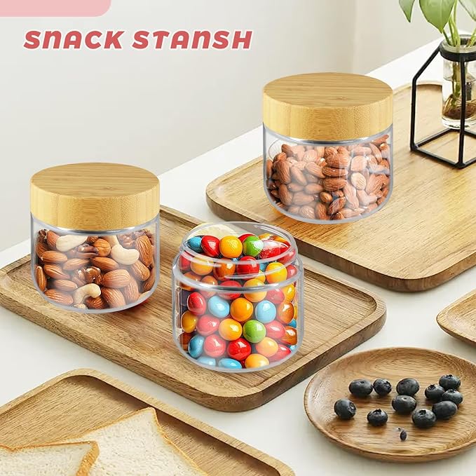 Wresty Empty Clear Glass jars with Airtight Lids Overnight Oats Containers Glass Food Storage Containers Glass Mason Jars For Yogurt Snacks Spice Sugar Jam And More (3 Pcs Bamboo Lids, 300ml/10oz)